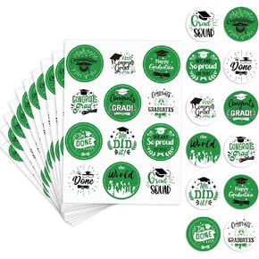 10 Pack Graduation Stickers Class of 2025, 120 Pcs Green Round Label Congrats Graduate Stickers for Graduation Party Decorations Favors Supplies, 2025 Grad Graduate Party Signs