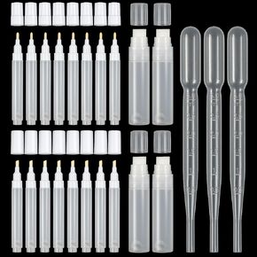 20 Pcs Empty Fillable Pen 3 mm 6 mm 15 mm, Refillable Acrylic Paint Markers, Blank Graffiti White Fillable Paint Pen with 3 Pcs 3 ml Dropper, Round Tilted Flat Head Pens for Oil Water Ink Art Kit