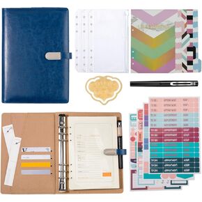 مجموعة موثق A5 Notebook - 6 حلقة PU Leather Planner ، مقسم ملفات 5 PCS ، 100 ورقة من ورقة ورقة فضفاضة ، ملصقات الملصقات ، المرجعية السحابية والأظرف النقدية الواضحة ، الموثق المنظم الشخصي (beign)