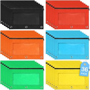 SpringFlower 36 Pack Pencil Pouch for 3 Ring Binder, Binder Pencil Pouch, Pencils Pouches for Binders with Smooth Zipper in 6 Assorted Colors for School, Office Supplies
