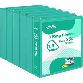 ViVin Durable 1 Inch D Ring Binders, 3 Ring Binders with 2 Pockets, Hold 225 Sheets of US Letter Size Paper - 6 Pack (Assorted)
