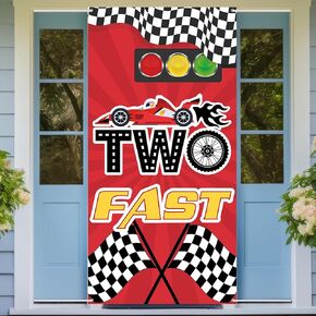 Two Fast Door Banner Racing Theme Two Years Old Birthday Party Decoration Banner Race Car Happy 2nd Birthday Party Door Sign Race Fans Boys 2nd Birthday Supplies for Porch Indoor Outdoor Decor