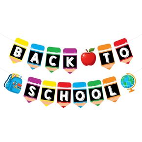 Back to School Decorations Banner Pre-Assembled Welcome Back to School Hanging Pencils Banners Garlands Welcome Sign for First Day of School Classroom Party Decorations