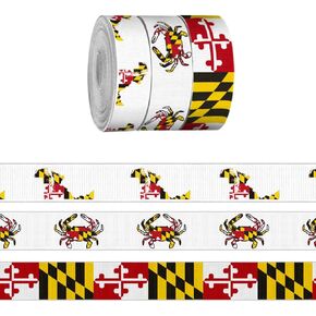 3 Rolls 15 Yards 5/8" Width Maryland State Ribbon for Crafting Sewing, Crab Grosgrain Ribbons for Gift Wrapping, Maryland State Volunteer Ribbons for Hair Bow Accessories