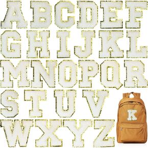 Jongdari 26pcs Iron on Letters for Clothing, Glitter Varsity Chenille Letter Patch Alphabet Sewing Appliques with Ironed Adhesive - Green A-Z