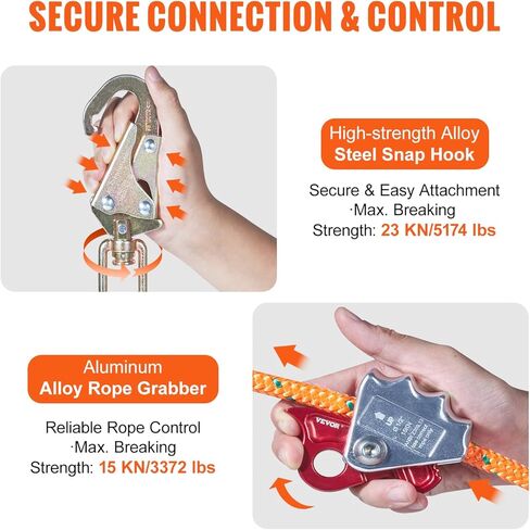 VEVOR 12.7mm Steel Core Flipline, 10ft(3m) Arborist Flipline, Flip Line for Tree Climbing with Alloy Steel Snap Hook & Aluminum Alloy Carabiner, 30KN Breaking Tension for Fall Protection, Tree Climber in Saudi Arabia