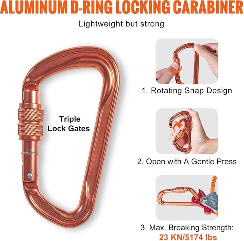 VEVOR 12.7mm Steel Core Flipline, 10ft(3m) Arborist Flipline, Flip Line for Tree Climbing with Alloy Steel Snap Hook & Aluminum Alloy Carabiner, 30KN Breaking Tension for Fall Protection, Tree Climber in Saudi Arabia