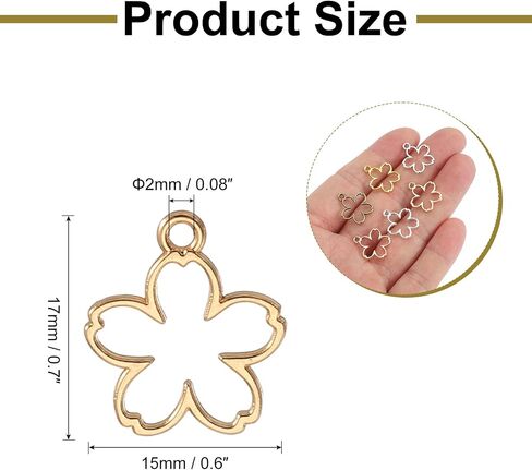 uxcell 30Pcs Alloy Open Bezel Pendants, Flower Open Back Hollow Frame Pendant Geometric for Resin Jewelry Making Earrings Necklace Bracelet DIY, Light Gold in Saudi Arabia