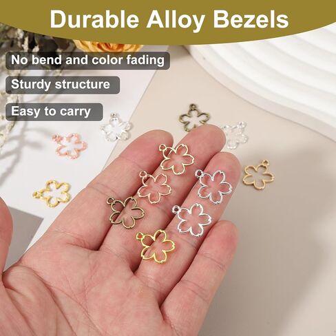 uxcell 30Pcs Alloy Open Bezel Pendants, Flower Open Back Hollow Frame Pendant Geometric for Resin Jewelry Making Earrings Necklace Bracelet DIY, Light Gold in Saudi Arabia
