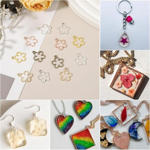 uxcell 30Pcs Alloy Open Bezel Pendants, Flower Open Back Hollow Frame Pendant Geometric for Resin Jewelry Making Earrings Necklace Bracelet DIY, Light Gold in Saudi Arabia