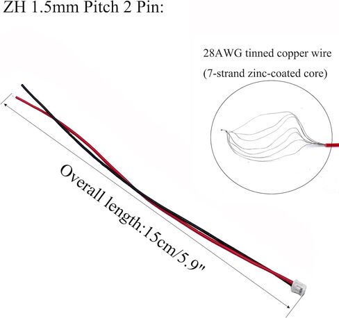 60 Pairs 28AWG 150mm JST ZH 1.5mm Pitch 2 Pin Female Connector and Male Plug Wire Cable for RC Toys PCB LED Strips Household Appliances in Kuwait