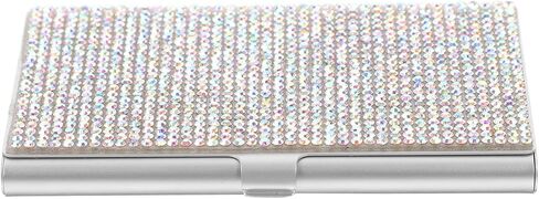 Rhinestone Business Card Holder Box Bling Metal Business Card Storage Case Pocket Credit Card Holder Office Cards Organizer Silver Portable Office Cards Box Pu Leather Storage Case for 240 Card in Saudi Arabia