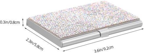 Rhinestone Business Card Holder Box Bling Metal Business Card Storage Case Pocket Credit Card Holder Office Cards Organizer Silver Portable Office Cards Box Pu Leather Storage Case for 240 Card in Saudi Arabia