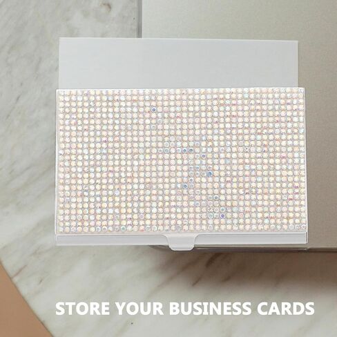 Rhinestone Business Card Holder Box Bling Metal Business Card Storage Case Pocket Credit Card Holder Office Cards Organizer Silver Portable Office Cards Box Pu Leather Storage Case for 240 Card in Saudi Arabia