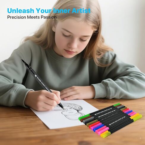【120 Colors】Adult Coloring Book Markers No Bleed – Dual Felt Tip (Fine & Brush) Art Markers for Teens/Kids – Gel Acrylic Paint Pens Set for Sketching, Drawing, Rock Painting, Journaling, Non Bleeding. in Kuwait