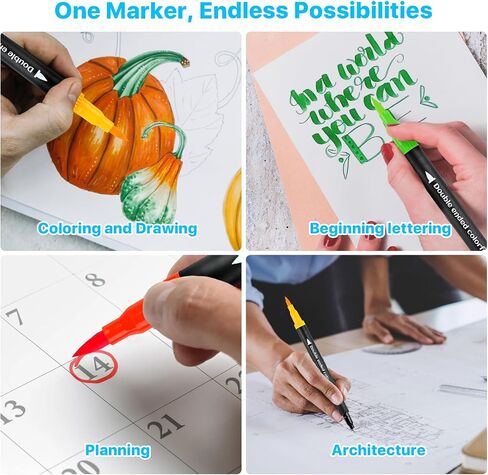 【120 Colors】Adult Coloring Book Markers No Bleed – Dual Felt Tip (Fine & Brush) Art Markers for Teens/Kids – Gel Acrylic Paint Pens Set for Sketching, Drawing, Rock Painting, Journaling, Non Bleeding. in Kuwait