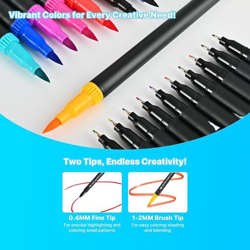 【120 Colors】Adult Coloring Book Markers No Bleed – Dual Felt Tip (Fine & Brush) Art Markers for Teens/Kids – Gel Acrylic Paint Pens Set for Sketching, Drawing, Rock Painting, Journaling, Non Bleeding. in Kuwait