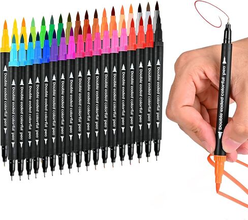 【120 Colors】Adult Coloring Book Markers No Bleed – Dual Felt Tip (Fine & Brush) Art Markers for Teens/Kids – Gel Acrylic Paint Pens Set for Sketching, Drawing, Rock Painting, Journaling, Non Bleeding. in Kuwait