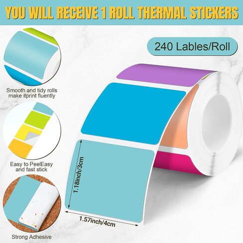 Ctosree 240 Pcs/ 1 Roll Square Thermal Sticker Labels Self Adhesive Direct Thermal Labels Multipurpose Printer Paper for DIY, Name Tag, 1.18 x 1.57 inches/ 30 x 40 mm(Vibrant Color) in Kuwait