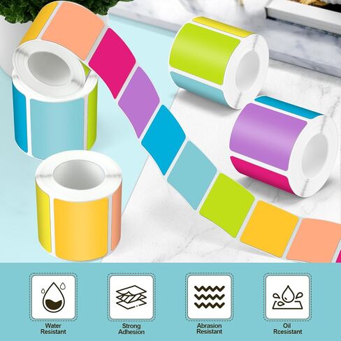 Ctosree 240 Pcs/ 1 Roll Square Thermal Sticker Labels Self Adhesive Direct Thermal Labels Multipurpose Printer Paper for DIY, Name Tag, 1.18 x 1.57 inches/ 30 x 40 mm(Vibrant Color) in Kuwait