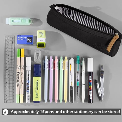 MAMUNU Pencil Case Pouch with Zipper, Cute Small Portable Pencil Case for Girls Boys Students Teen Adults, Multi-purpose Canvas Pen Pouch Bag Stationery Organizer for Office School Travel, Black in Saudi Arabia