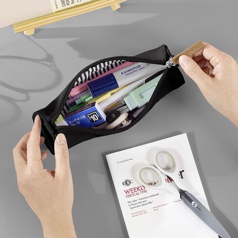 MAMUNU Pencil Case Pouch with Zipper, Cute Small Portable Pencil Case for Girls Boys Students Teen Adults, Multi-purpose Canvas Pen Pouch Bag Stationery Organizer for Office School Travel, Black in Saudi Arabia