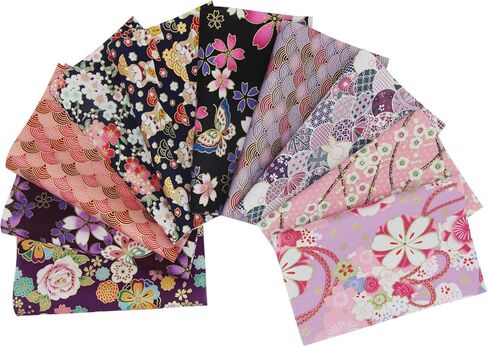 aufodara 10Pcs Cotton Craft Fabric Patchwork Bundle 20x25 cm, Japanese Style Printed Floral Beautiful Gold Patterns Bronzing Cloth for Sewing Quilting DIY Artcraft Handwork (Pink Purple) in Kuwait