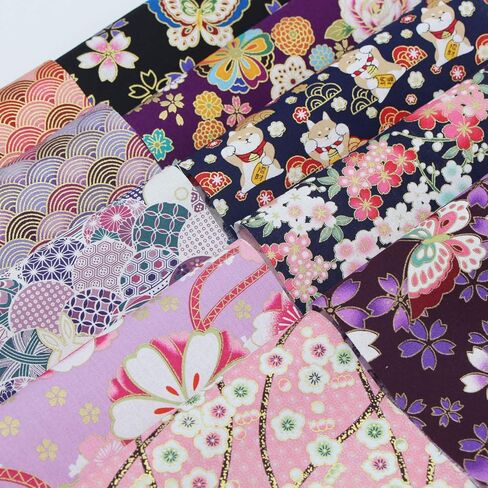 aufodara 10Pcs Cotton Craft Fabric Patchwork Bundle 20x25 cm, Japanese Style Printed Floral Beautiful Gold Patterns Bronzing Cloth for Sewing Quilting DIY Artcraft Handwork (Pink Purple) in Kuwait