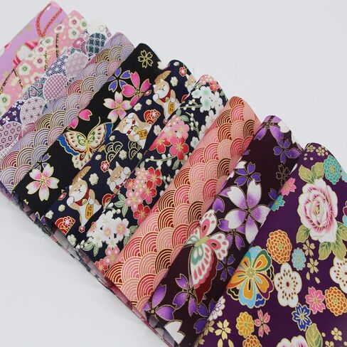 aufodara 10Pcs Cotton Craft Fabric Patchwork Bundle 20x25 cm, Japanese Style Printed Floral Beautiful Gold Patterns Bronzing Cloth for Sewing Quilting DIY Artcraft Handwork (Pink Purple) in Kuwait