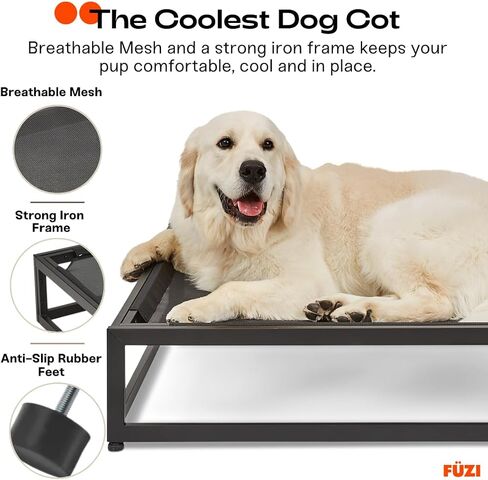FUZI Luxury Up Pup Elevated Dog Bed, Premium Indoor & Outdoor Raised Pet Bed, Chew-Proof & Durable, Breathable Design for Comfort & Support, Dog Cot Medium 32x24x8 Dark Brown in Saudi Arabia