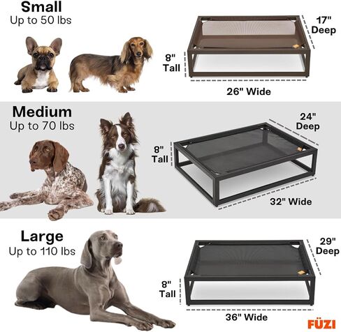 FUZI Luxury Up Pup Elevated Dog Bed, Premium Indoor & Outdoor Raised Pet Bed, Chew-Proof & Durable, Breathable Design for Comfort & Support, Dog Cot Medium 32x24x8 Dark Brown in Saudi Arabia