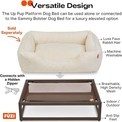FUZI Luxury Up Pup Elevated Dog Bed, Premium Indoor & Outdoor Raised Pet Bed, Chew-Proof & Durable, Breathable Design for Comfort & Support, Dog Cot Medium 32x24x8 Dark Brown in Saudi Arabia