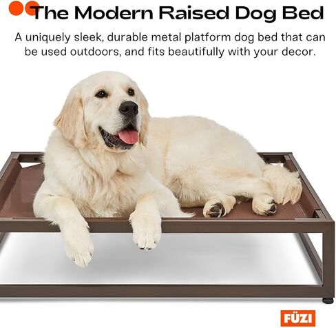FUZI Luxury Up Pup Elevated Dog Bed, Premium Indoor & Outdoor Raised Pet Bed, Chew-Proof & Durable, Breathable Design for Comfort & Support, Dog Cot Medium 32x24x8 Dark Brown in Saudi Arabia
