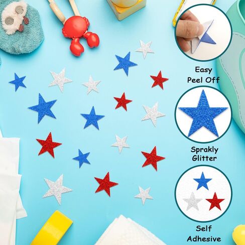 ملصقات نجمة الرغوة 90 PCS 4 يوليو ملصقات رغوة الرغوة الأحمر الأبيض الأزرق اللمعان ملصق ذاتي لاصق ملصق بريق بريق على شكل نجم in Kuwait