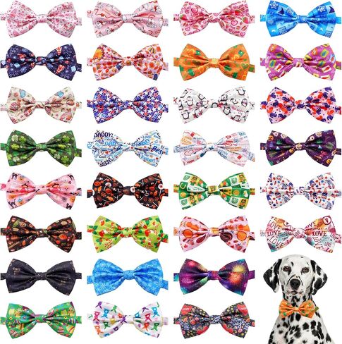30 PCS Holiday Dog Bow Ties Bulk for Medium Large Dogs 4th of July Patriotic Dogs Bowties with Adjustable Ties Assorted Holiday Bow Ties Party Grooming L in Saudi Arabia