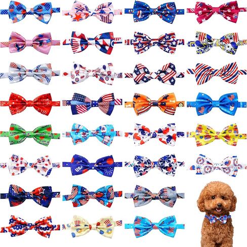30 PCS Holiday Dog Bow Ties Bulk for Medium Large Dogs 4th of July Patriotic Dogs Bowties with Adjustable Ties Assorted Holiday Bow Ties Party Grooming L in Saudi Arabia