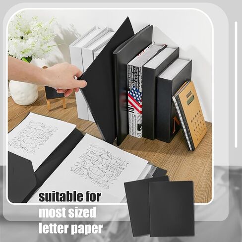 8 قطع 10 مجلدات جيوب من البلاستيك القوي متعدد الجيوب مجلد بحجم حرف ورقي منظم مشروع المستندات للمدرسة والمكتب واجتماعات العمل (أسود) in Kuwait
