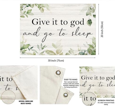 Christian Home Decor,Farmhouse Wall Decor for Bedroom,Give It to God and Go to Sleep Canvas Banner Flags,Rustic Above Bed Wall Art Christian Bible Verse Canvas Banner,30x20 Inch in Kuwait