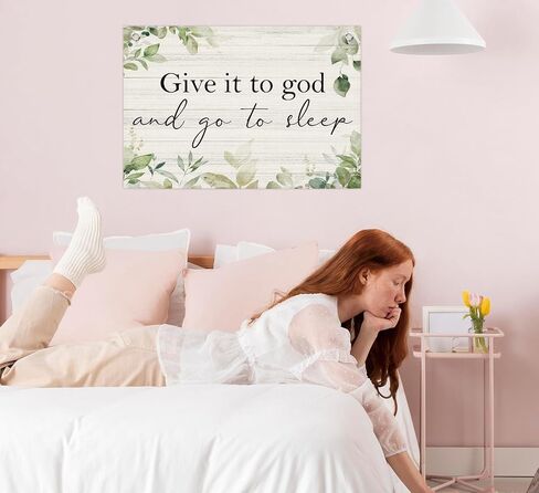 Christian Home Decor,Farmhouse Wall Decor for Bedroom,Give It to God and Go to Sleep Canvas Banner Flags,Rustic Above Bed Wall Art Christian Bible Verse Canvas Banner,30x20 Inch in Kuwait