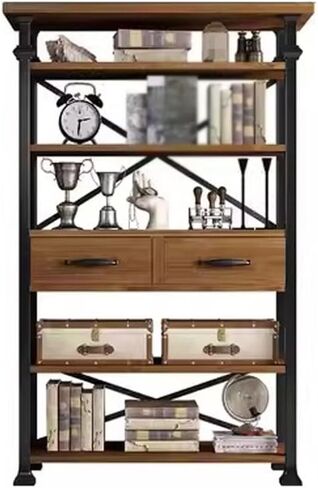 Bookshelf Retro Iron Multi-Layer Storage Rack Office Living Room Industrial Style Floor-Standing Solid Wood Bookshelf Bookshelves and Bookcases in Kuwait