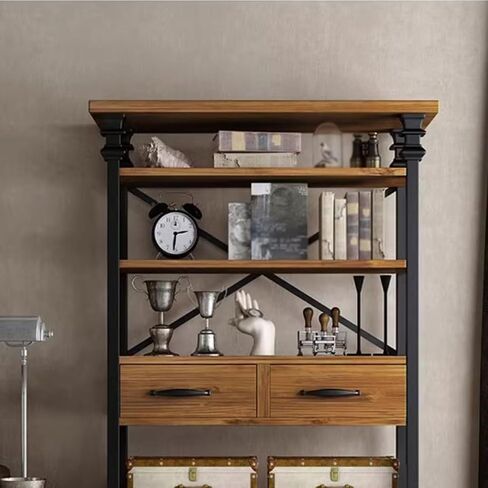 Bookshelf Retro Iron Multi-Layer Storage Rack Office Living Room Industrial Style Floor-Standing Solid Wood Bookshelf Bookshelves and Bookcases in Kuwait