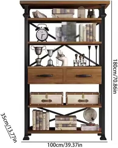 Bookshelf Retro Iron Multi-Layer Storage Rack Office Living Room Industrial Style Floor-Standing Solid Wood Bookshelf Bookshelves and Bookcases in Kuwait