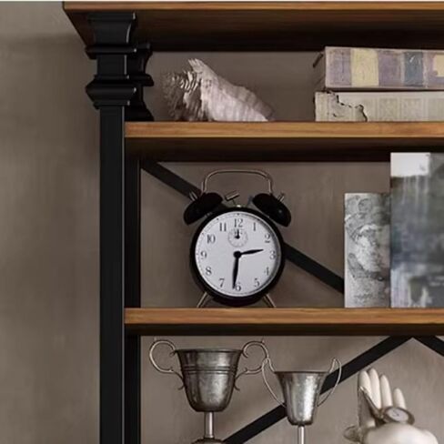 Bookshelf Retro Iron Multi-Layer Storage Rack Office Living Room Industrial Style Floor-Standing Solid Wood Bookshelf Bookshelves and Bookcases in Kuwait