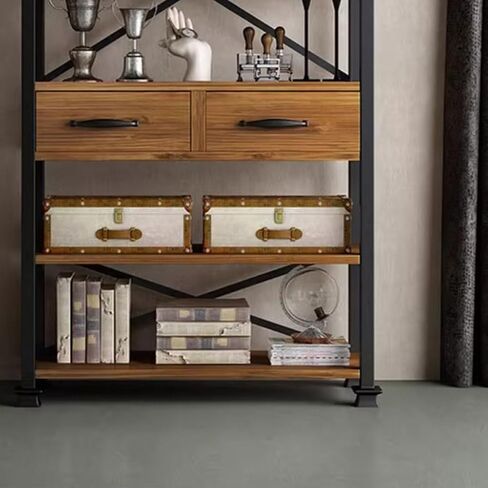 Bookshelf Retro Iron Multi-Layer Storage Rack Office Living Room Industrial Style Floor-Standing Solid Wood Bookshelf Bookshelves and Bookcases in Kuwait