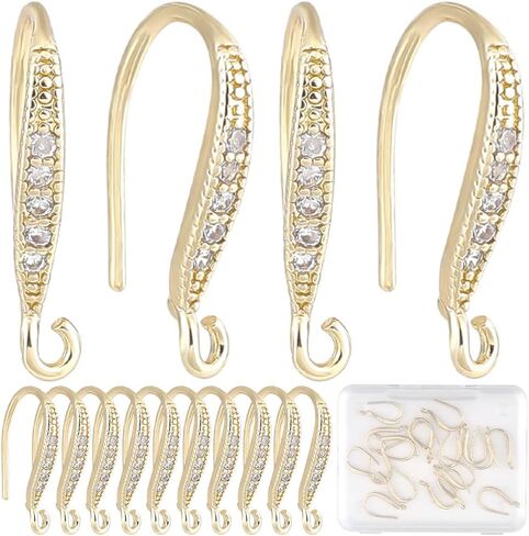 CREATCABIN 22Pcs Cubic Zirconia Earring Hooks 18K Gold Plated Brass Fish Hooks Ear Wires with Vertical Loop French Dangle Earring Findings Connectors for DIY Jewelry Earring Making Women 15 x 2mm in Saudi Arabia