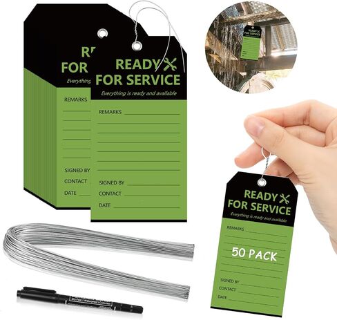 50PCS Ready for Service Tags 3" x 5 3/4" Service Repair Tags with Wire Service Tags for Equipment Black and Green Service Tags for Required Examination Production Status Notice Tags Cardstock in Saudi Arabia