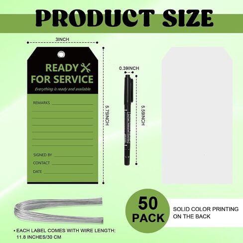 50PCS Ready for Service Tags 3" x 5 3/4" Service Repair Tags with Wire Service Tags for Equipment Black and Green Service Tags for Required Examination Production Status Notice Tags Cardstock in Saudi Arabia