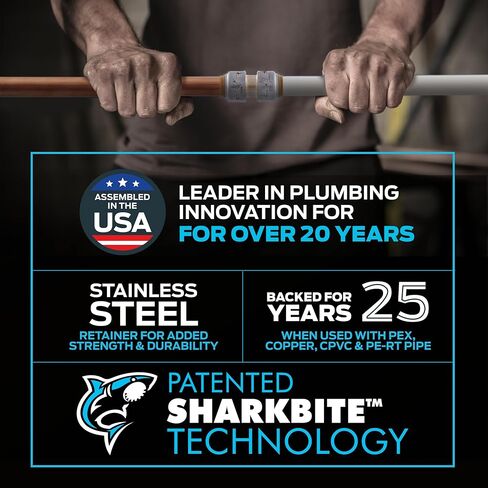 وصلة توصيل منزلقة مقاس 1/2 بوصة من SharkBite، ادفع لتوصيل تركيبات السباكة النحاسية، أنابيب PEX، نحاس، CPVC، PE-RT، HDPE، UR3008A in Saudi Arabia