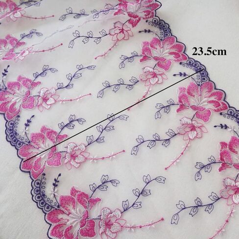 Tulle Fabric Roll 2 Yards Flower Embroidered Tulle Organza Lace Trim for Sewing Dress Clothes Sofa Curtain Decor DIY Crafts Supplies(Blue) in Kuwait