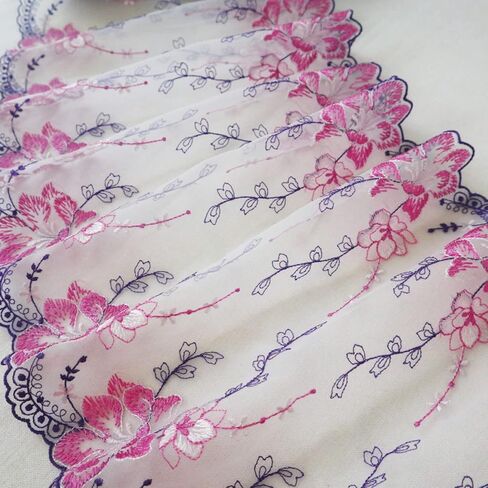 Tulle Fabric Roll 2 Yards Flower Embroidered Tulle Organza Lace Trim for Sewing Dress Clothes Sofa Curtain Decor DIY Crafts Supplies(Blue) in Kuwait